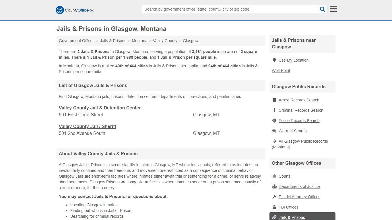 Jails & Prisons - Glasgow, MT (Inmate Rosters & Records)