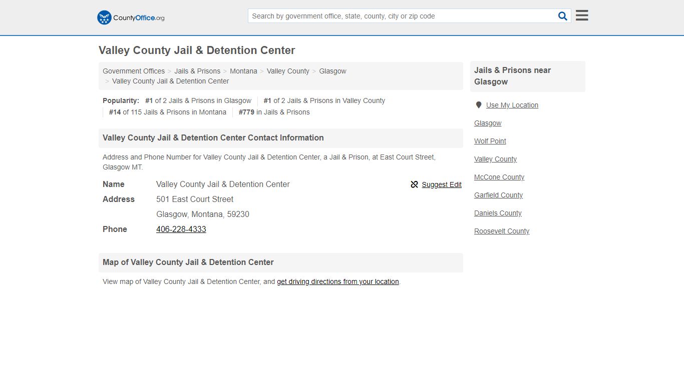 Valley County Jail & Detention Center - Glasgow, MT ...